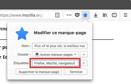 Firefox : ajout de favoris avec étiquettes