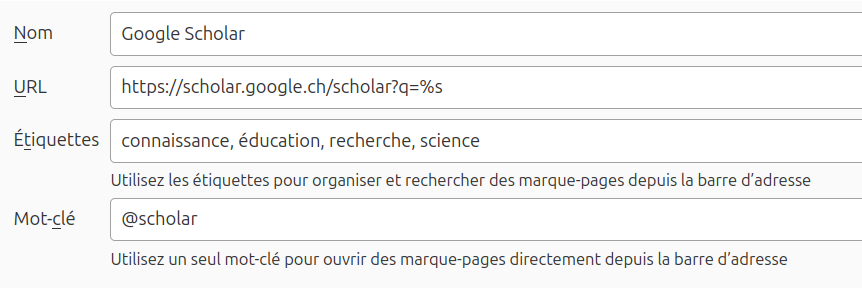 favoris avec mot-clef