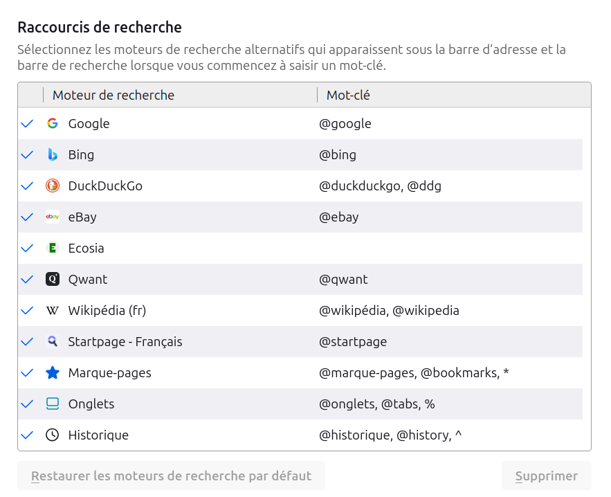 Firefox : raccourcis de recherche