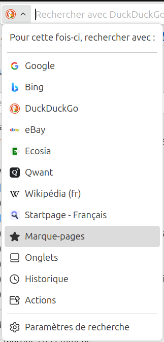 Firefox : sélection du marque-pages dans la barre de recherche