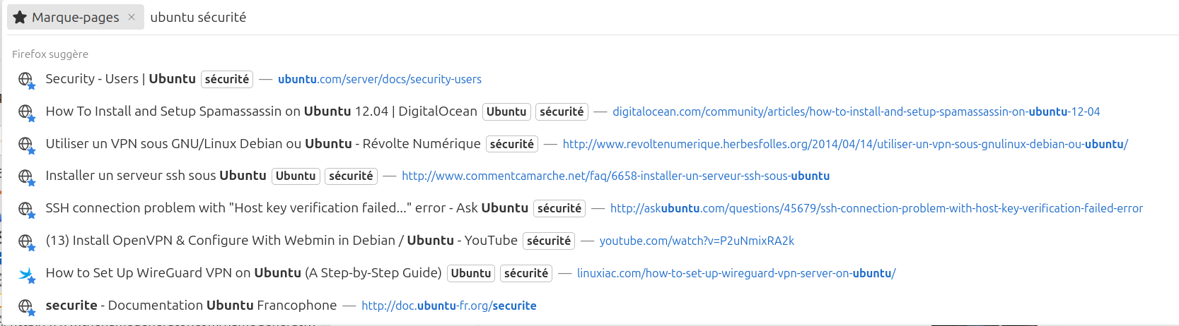 Firefox : recherche dans le marque-pages